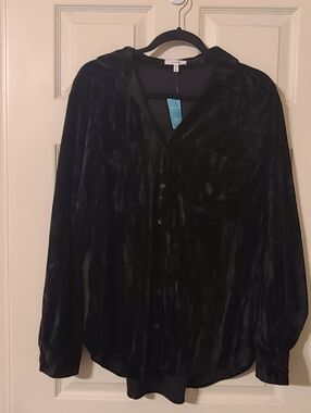 Black Velvet Button-Up Women’s Shirt